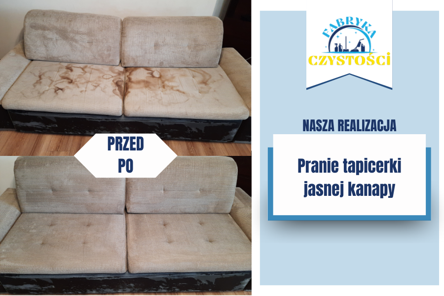 Pranie tapicerki jasnej kanapy efekty przed i po